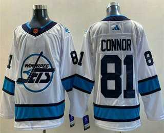 Mens Winnipeg Jets #81 Kyle Connor White 2022 Reverse Retro Stitched Jersey->->